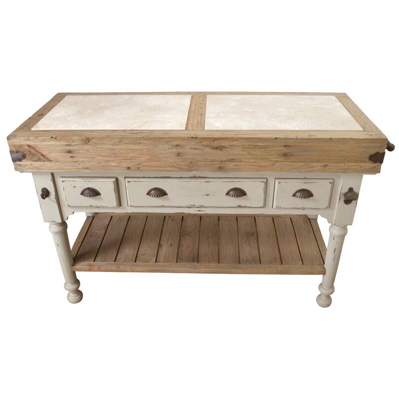 Marble Top 3 Drawer Kitchen Island In Chalk White