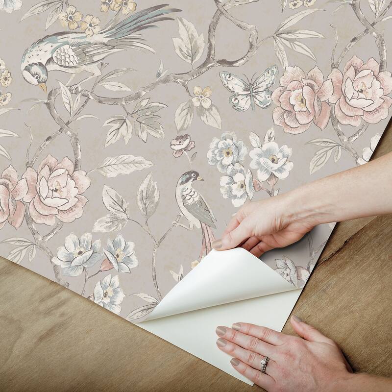 NuWallpaper Waverly Aviary Garden Grey Peel and Stick Wallpaper - N/A