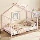 preview thumbnail 21 of 28, Twin Size Metal House Bed with Roof, Easy Assembly Pink - Twin