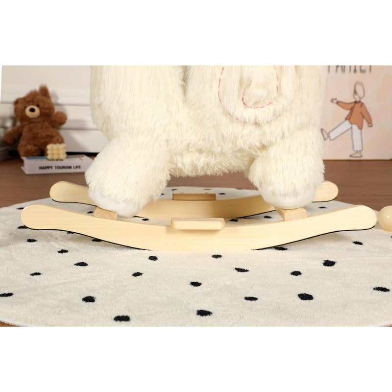 Kids Ride-On Rocking Horse Toy with Lullaby Song, Rocking Toy with Hand Puppets & Safety Belt