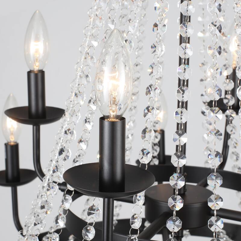 12-Light 29.52-inch Crystal Round Wagon Wheel Chandelier for Dining Room
