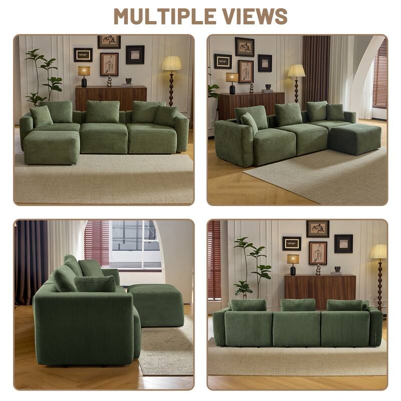 112.2‘’ W Corduroy Modern Compressed Block Sectional Couch with Plush Cushions