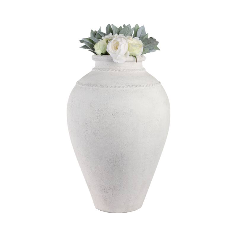 Pottery Terracotta Vase with Sculpted Rim Detail and Textured Surface
