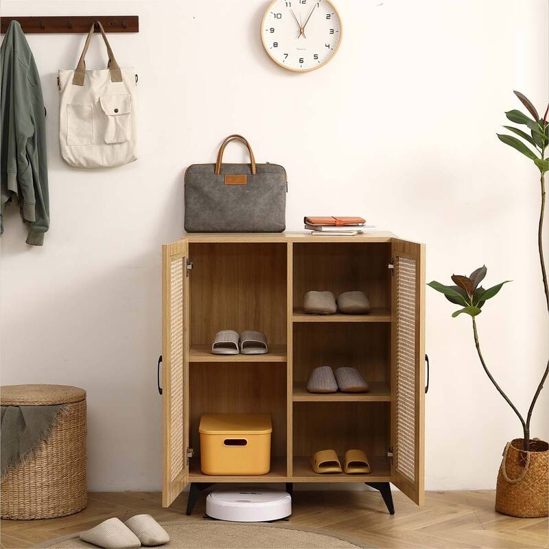 Natural Rattan Storage Cabinet Double-Door
