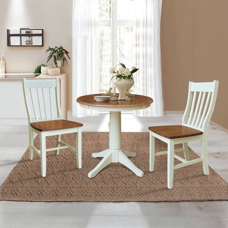 30" Solid Wood Round Pedestal Table with 2 Dining Chairs