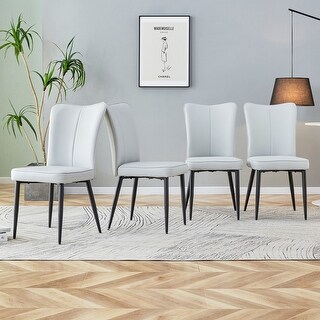 Set of 4 Ergonomic PU Leather Dining Chair with Metal Legs - Bed Bath ...