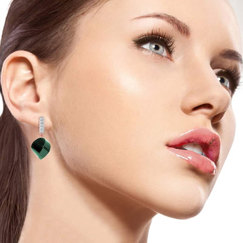 14K Solid Gold Leverback Earrings Twisted Briolette Emeralds