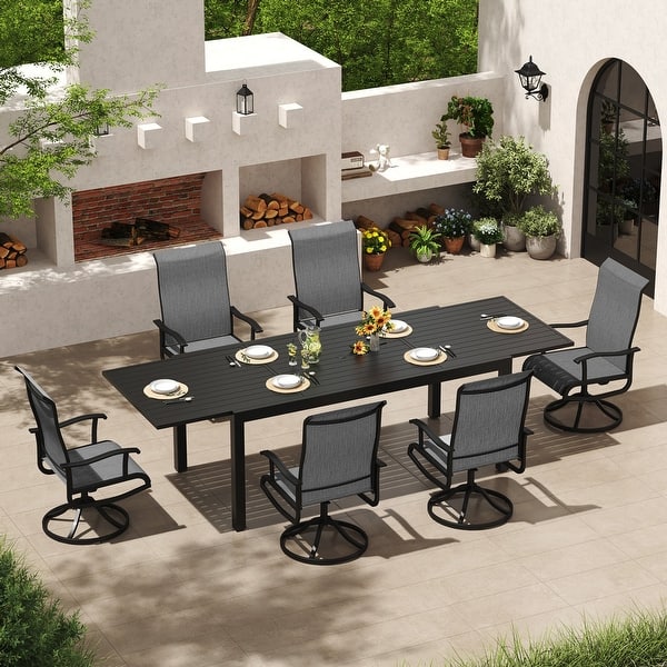 7/9/11-Piece Outdoor Dining Set with Aluminum Rectangular Extendable Patio Table and 6/8/10 Swivel Patio Chairs - 7 PCS Set