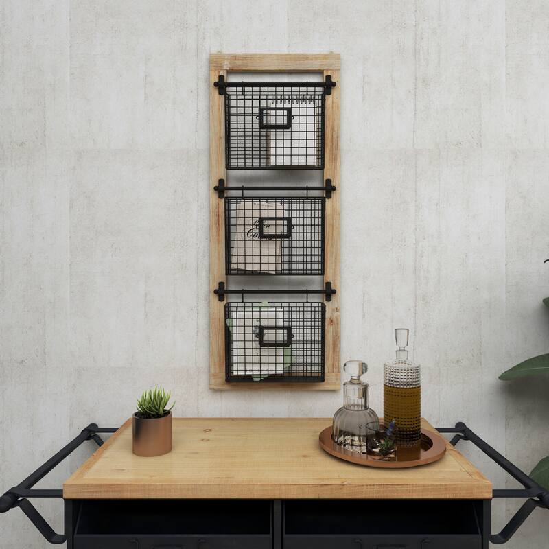 Black Metal Wire 3 or 2 Slot Magazine Rack Holder with Suspended Baskets and Label Slots