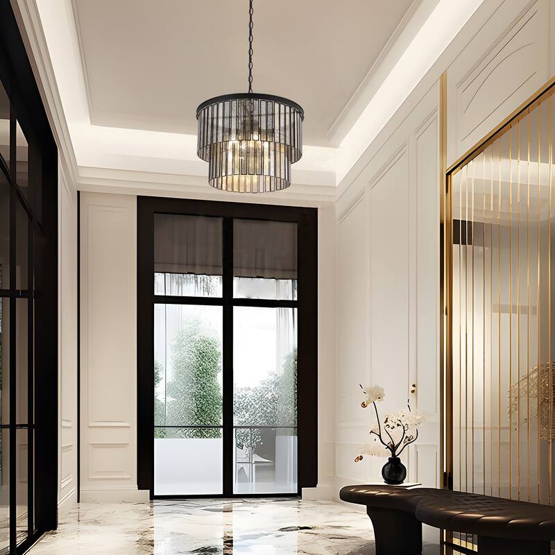 Tifany Modern 4-Light Drum Chandelier with Colored Glass for Dining Living Room - D 18" x H 15"