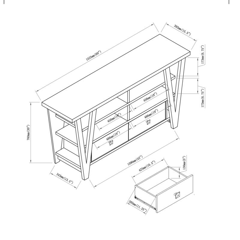 TV Stand Cabinet with curved legs one drawers on metal glides metal square handle modern design divided shelf two cubbies