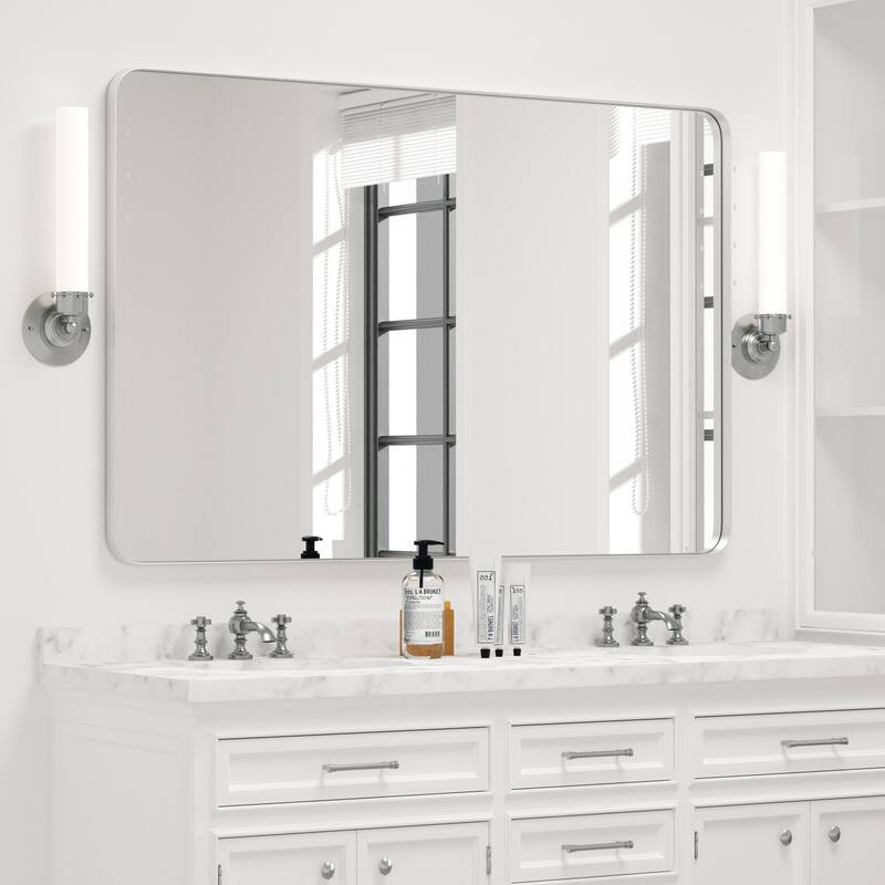 Modern Rectangle Bathroom Vanity Mirror with Metal Frame and Round Corners for Vertical/Horizontal