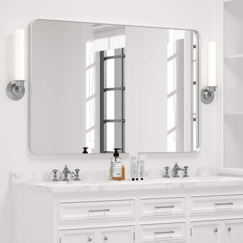 Modern Wall Mirror, Rectangular Mirror with Metal Frame, Bathroom Mirror with Round Corner Vanity Mirror for Vertical/Horizontal