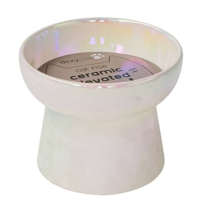 Dexypaws: Elevated Ceramic Bowl For Cats - Iridescent - 7oz Capacity