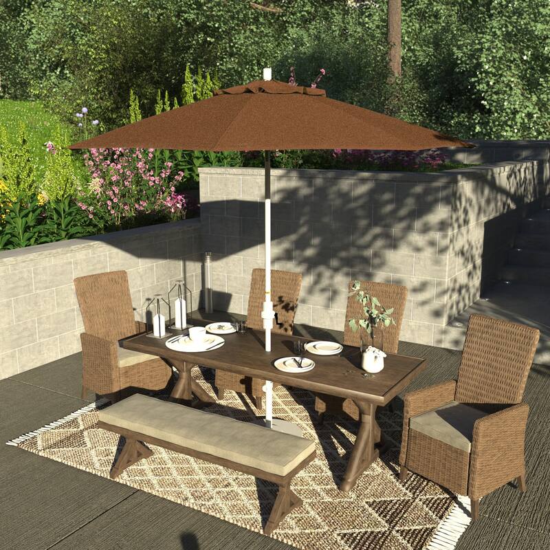 California Umbrella 9' Rd.Crank Lift, Collar Tilt, Aluminum Pole, Fiberglass Rib Patio Umbrella, White Finish, Sunbrella Fabric - Teak