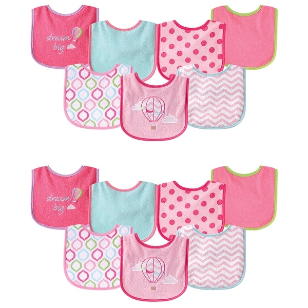 slide 1 of 1, Luvable Friends Infant Girl Cotton Terry Drooler Bibs with PEVA Back, Pink Balloon 14-Piece - Pink Balloon 14-Piece - One Size One Size - Pink Balloon 14-Piece