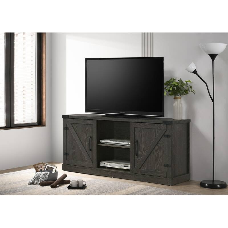 Salma 58" Wide TV Stand with 2 Open Shelves and 2 Cabinets - Dark Gray