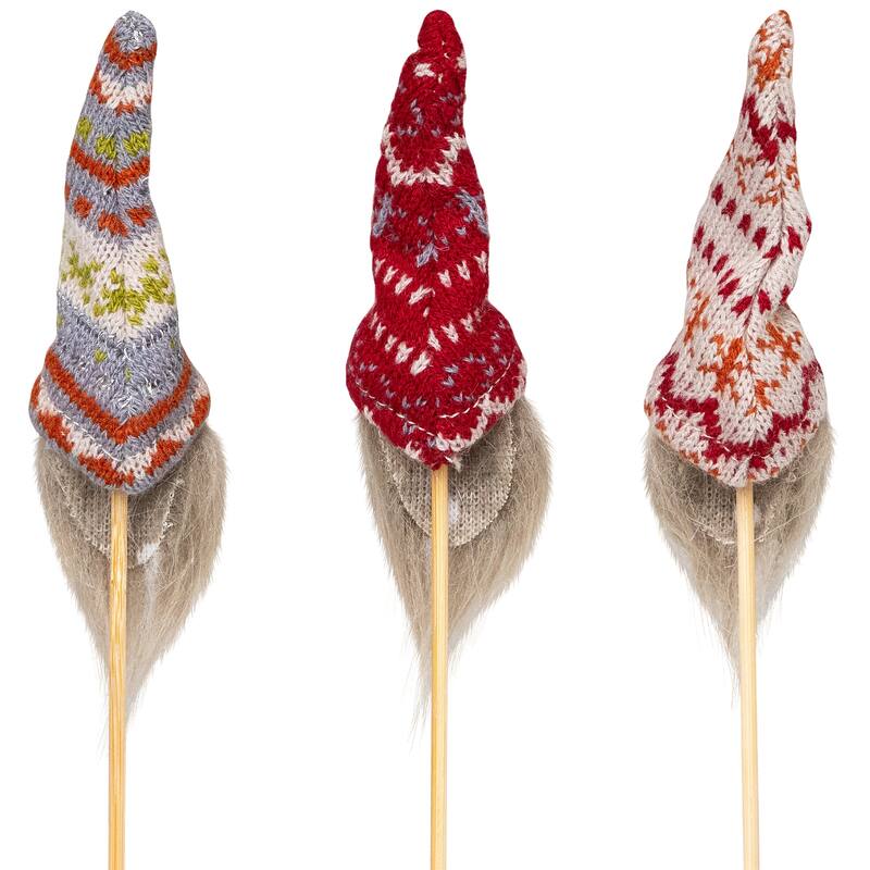 Gnome with Nordic Hat Christmas Picks - 11.25" - Set of 3