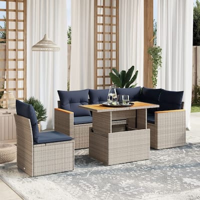 vidaXL Patio Sofa Set with Cushions Outdoor Furniture 6 Piece Poly Rattan - 24.4 x 24.4 x 27.2