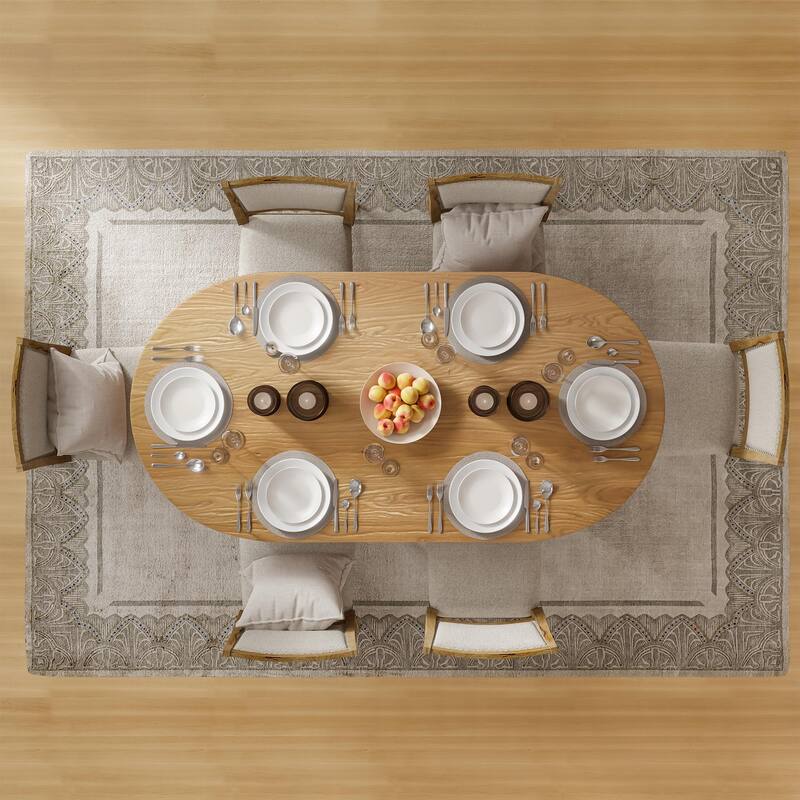Wooakway Solid Wood 67'' Oval Dining Table for 6-8 People Nordic style