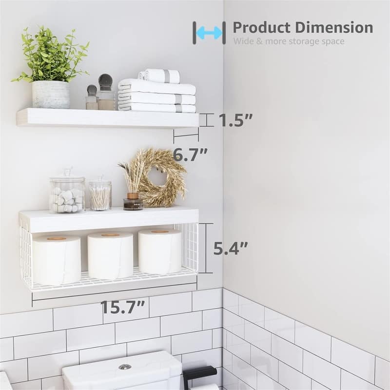 Bathroom Shelves Over Toilet Wall - 6.7"D x 15.7"W x 1.5"H
