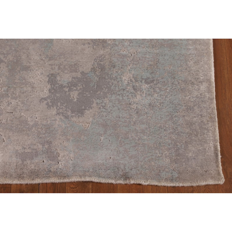 Abstract Modern Area Rug Hand-Knotted Grey Wool Carpet - 5'3"x 7'6"