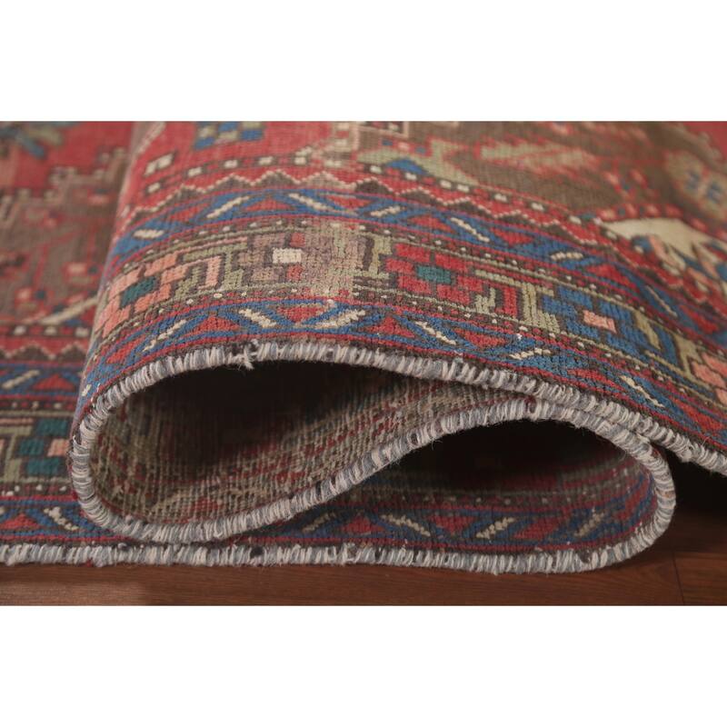 Geometric Tabriz Persian Vintage Runner Rug Handmade Wool Carpet - 3'7"x 11'3"
