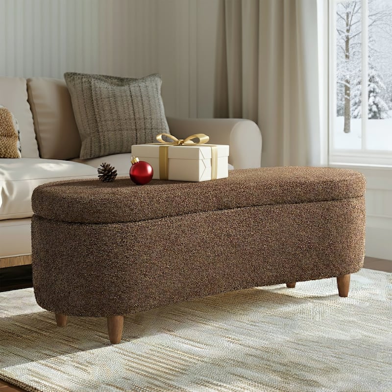 INK IVY Bailey Boucle-Style Curved Storage Accent Bench - Chocolate