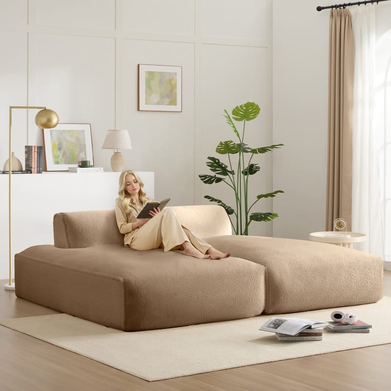 90.0" Oversized Modular Sectional Sofa,Fully Compressed,Spacious Foam-Filled Sofa Bed - Khaki