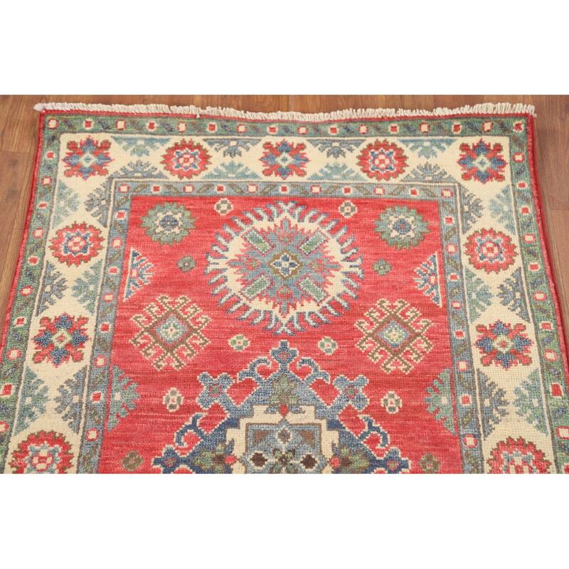 Traditional Kazak Accent Rug Hand-Knotted Red Wool Carpet - 2'7" x 4'0"