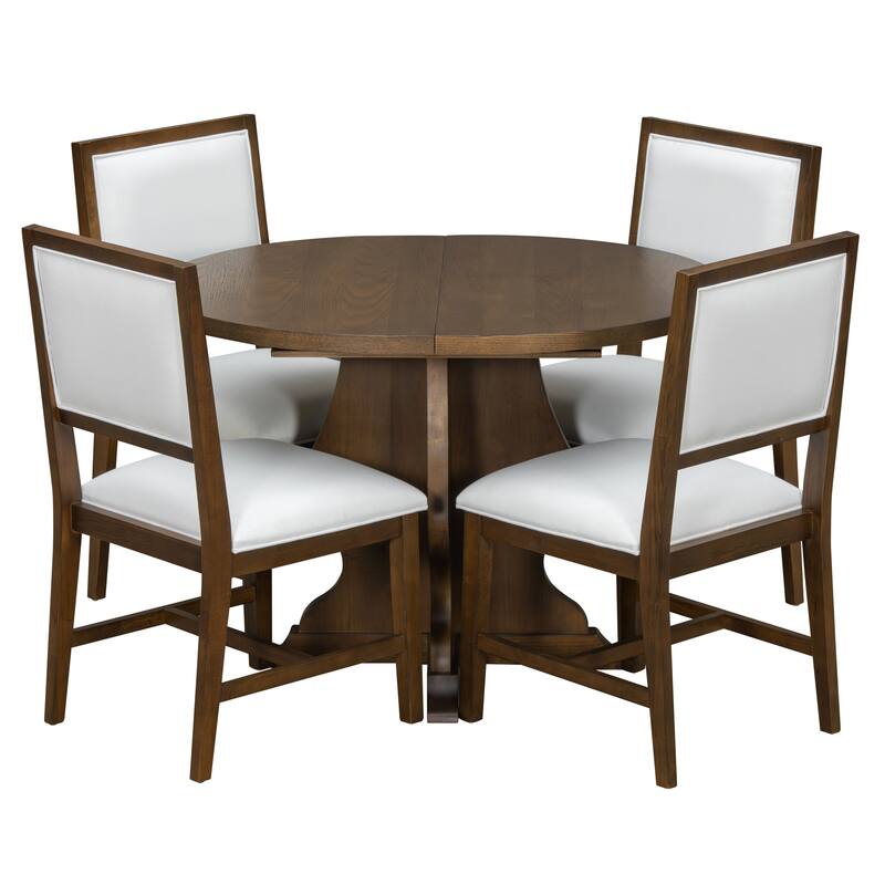5-Piece Dining Table Set Extension from 42.5 to 58.2-Inches with 4 Upholstered Chairs, Wood Kitchen Dining Table & Chair Set