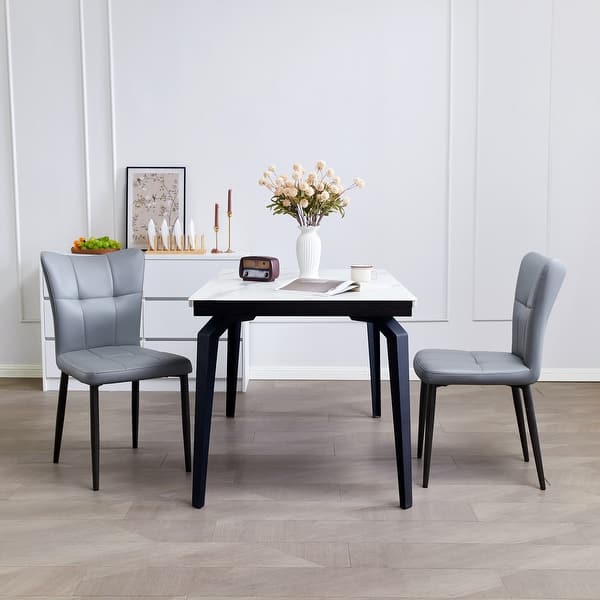 light grey dressing table chair Set of 2 Side Vanity Chair Office Chair Gray Leather Upholstered Dining Chair with Iron Legs - On Sale - Bed Bath & Beyond homecoming_color_green