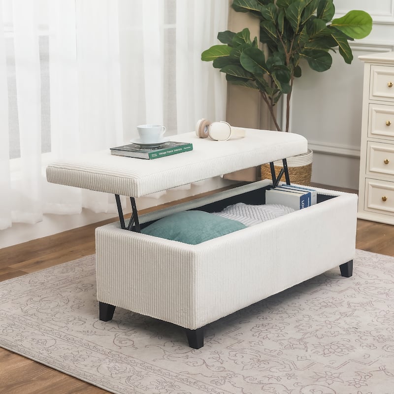 Adeco Velvet Storage Ottoman Bench Rectangular Footstool Lift Top