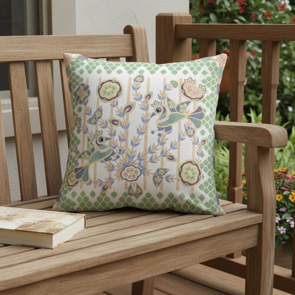 HomeRoots 20" x 20" Yellow and White Peacock Blown Seam Floral Indoor Outdoor Throw Pillow - 20.00' X '5.00' X '20.00