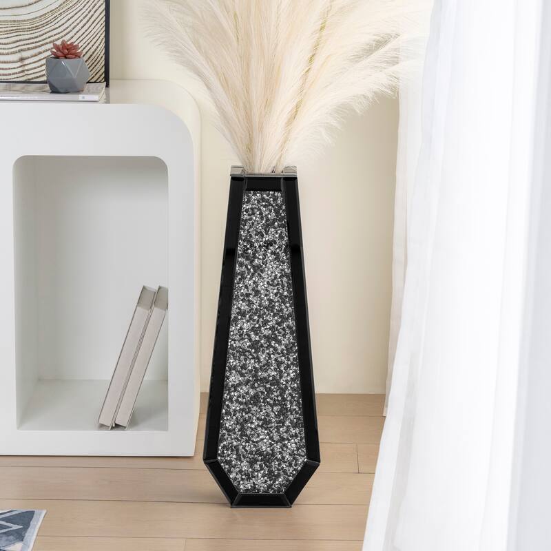 Glam Tall Crushed Diamond Floor Vase - 24in - Black