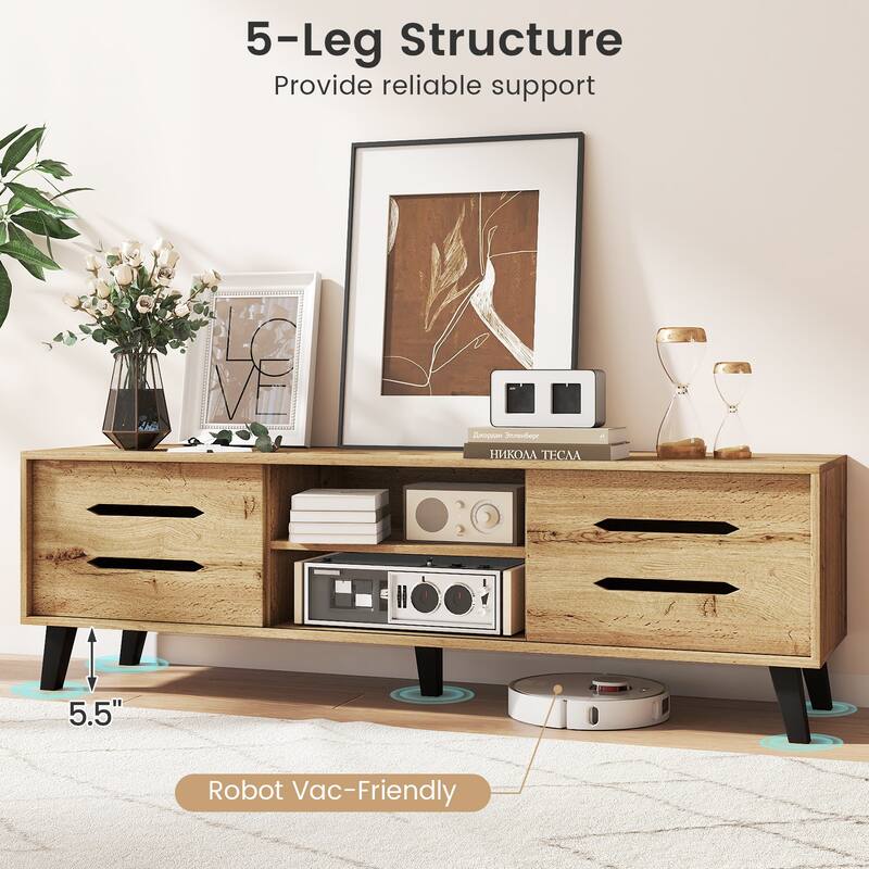 Gymax TV Stand w/Sliding Doors Storage Shelves Cable Hole Support Legs