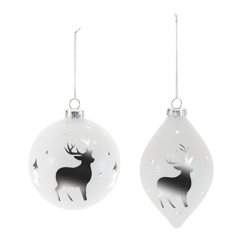 Glittered Glass Deer Ornament (Set of 6) - N/A