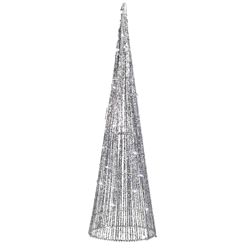 3 LED Silver Glitter Cone Tree Outdoor Christmas Decorations 23.5"