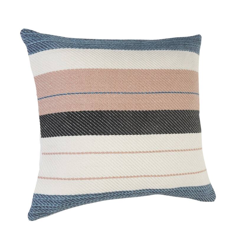 24" Blue and Pink Striped Square Outdoor Throw Pillow