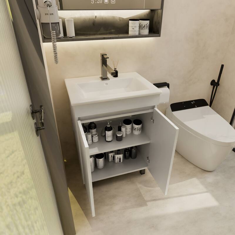 24" Freestanding Storage Bathroom Vanity with Sink for Small Space