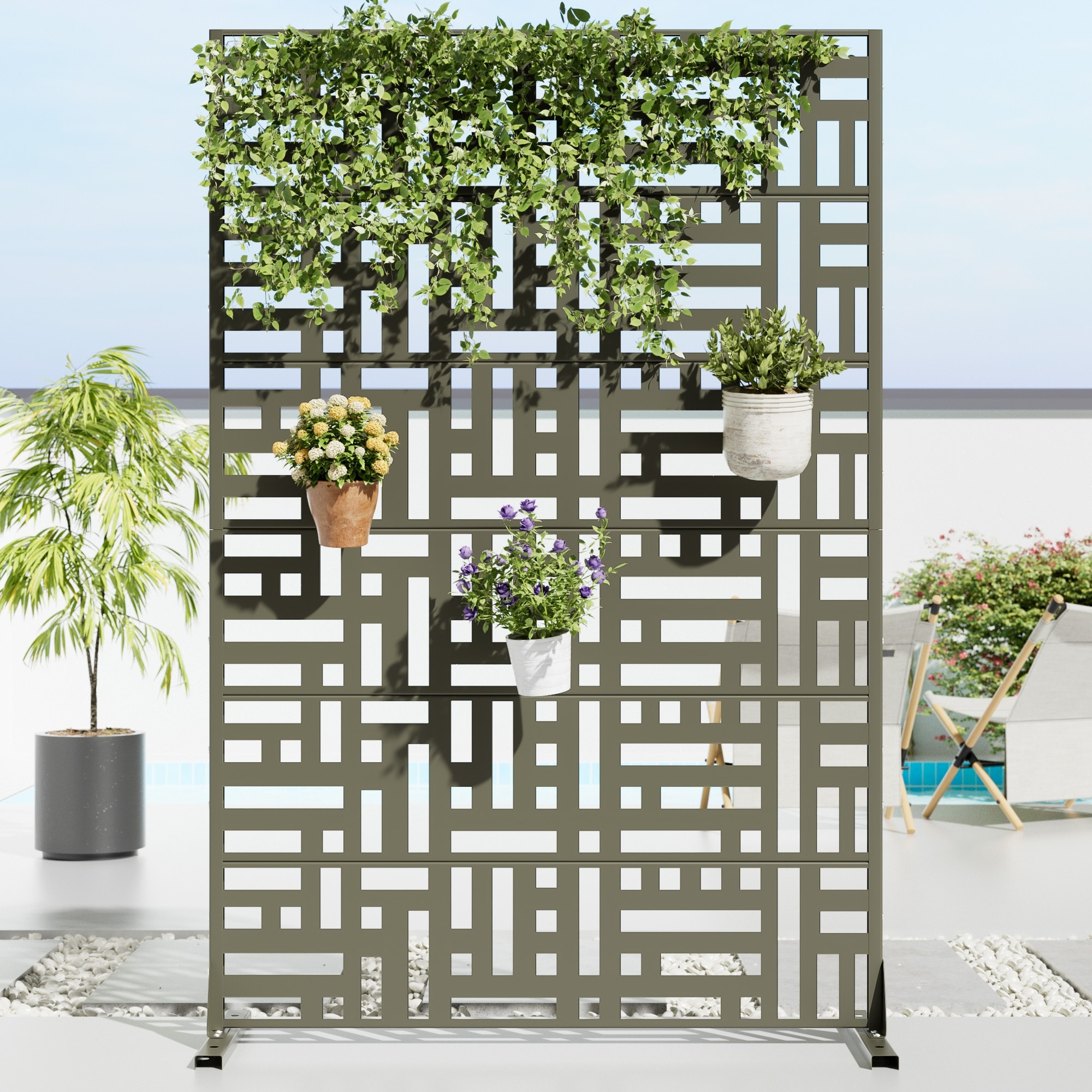 Outdoor Freestanding Metal Privacy Screen Decorative Partition Panel for Patio Garden Balcony - 72"x47"