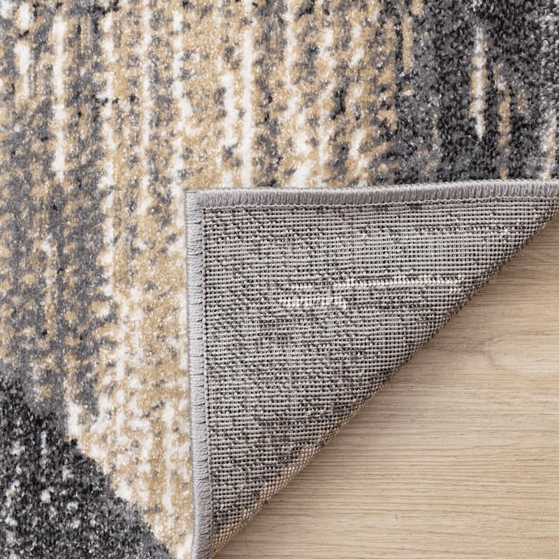 Grey Beige White Distressed Diamond Pattern Living Room Rug