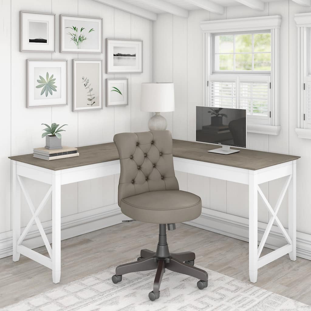 Key West 60W L-Desk with Tufted Office Chair by Bush Furniture
