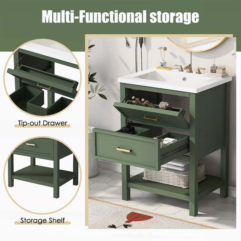 Modern Bathroom Storage Cabinet with 2 Drawers,with Top Sink