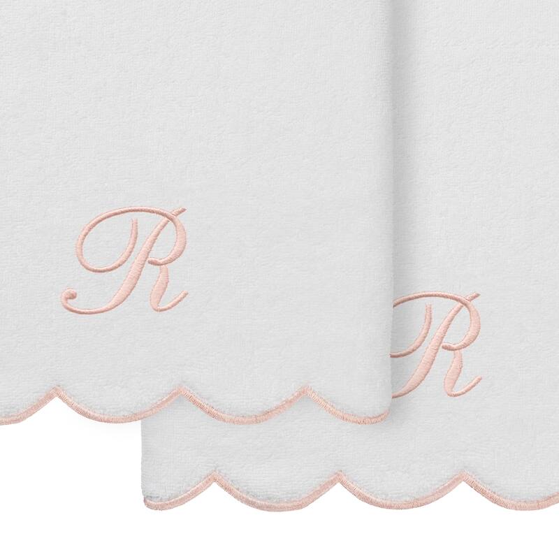 Authentic Hotel and Spa 100% Turkish Cotton Pink ADORNIA Scallop Personalized 2 Piece Bath Towel Set - 2 Bath Towels