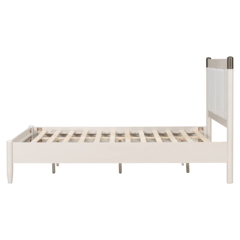 Christopher Knight Home - Modern Wood Platform Bed with Upholstered Headboard & Metal Handle Accents