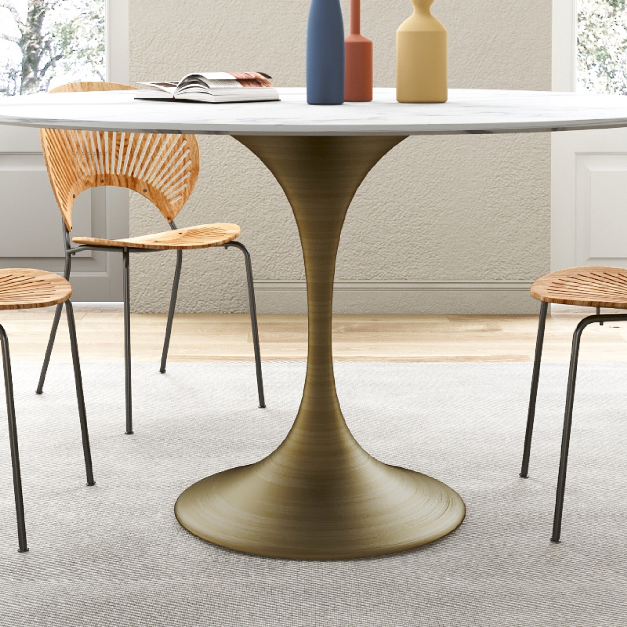JASIWAY Modern Faux Marble Dining Table with Iron Base