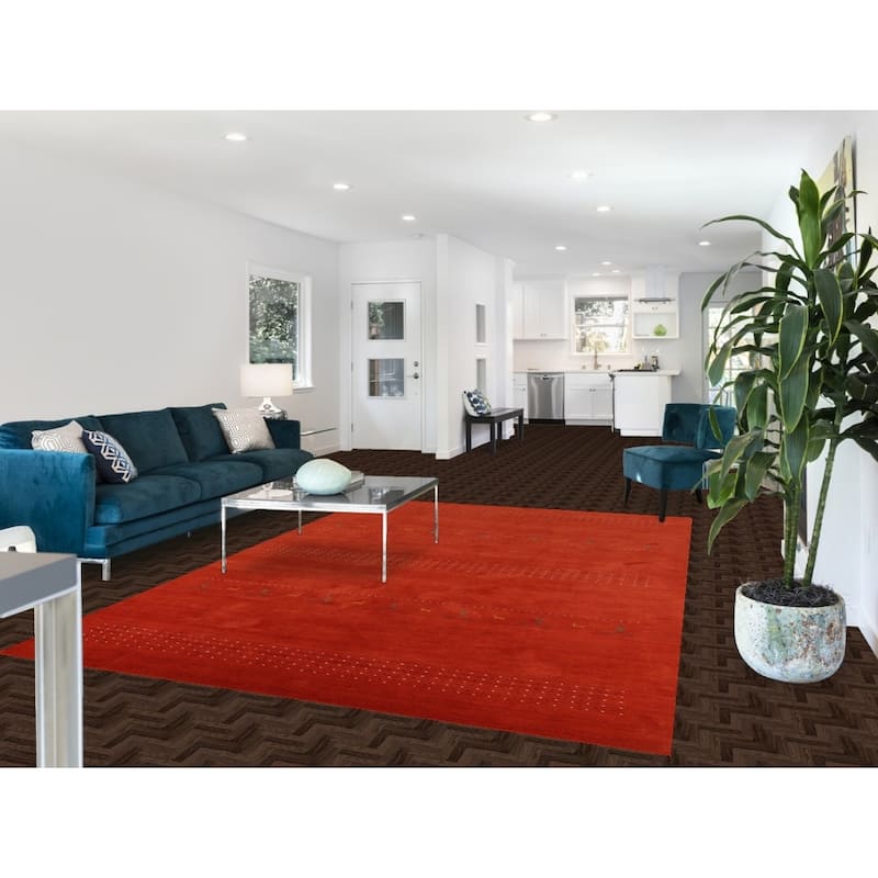 Orange Tribal Gabbeh Oriental Area Rug Hand-Knotted Wool Carpet - 6'10"x 9'10"