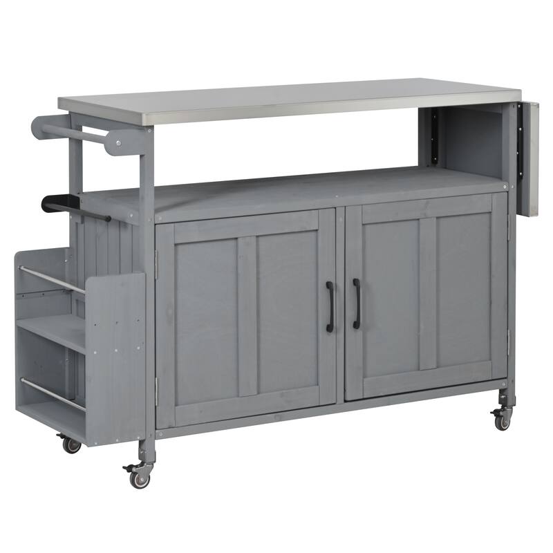 Portable Foldable Outdoor Kitchen Cart with Storage Cabinet and Lockable Wheels