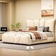 preview thumbnail 1 of 9, Sumptuous Design Full Size Velvet Platform Bed with Support Slat, Upholstered Bed with Support Legs for Bedroom, Beige Beige